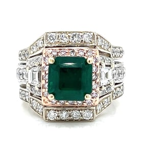 Platinum & 18K Emerald & Diamond Ring