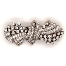 Art Deco Platinum 12.80 Ct. Diamond Clips/Brooch