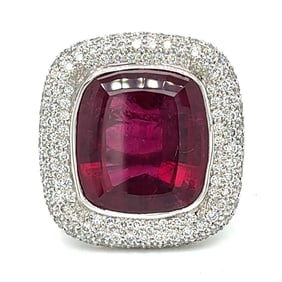 Platinum 18.00 Ct. Rubelite & Diamond Cocktail Ring