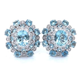 1960's 18K White Gold Aquamarine & Diamond Earrings