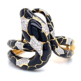 DAVID WEBB 18K Diamond Enamel Snake Bangle Bracelet