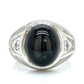 14K White Gold Star Sapphire & Diamond Ring