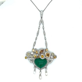 Platinum Emerald & Natural Color Diamond Necklace