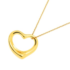 Tiffany & Co. Heart Necklace Width 22mm 46cm K18 YG Yellow Gold 750 Open