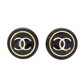 Chanel Earrings Coco Mark Circle GP Plated Plastic Gold Black Ladies
