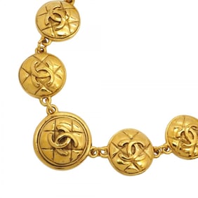 Chanel Necklace Coco Mark Matelasse Circle GP Plated Gold Ladies