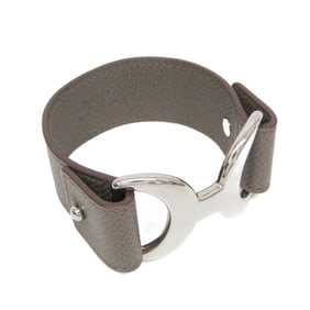 Hermes Pavane Leather,Metal No Stone Bangle Etoupe Gray,Silver