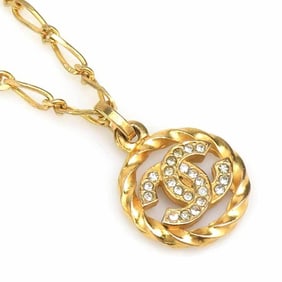 CHANEL Necklace Coco Mark Metal Rhinestone Gold Silver Women's e60447g