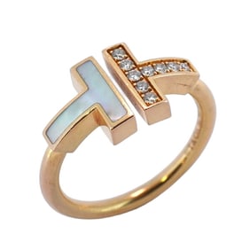Tiffany Ring T Wire 18KPG Pink Gold Diamond Shell Size 10.5 Ladies