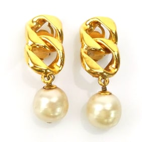 CHANEL Earrings Metal Faux Pearl Gold x White Women's h31200a