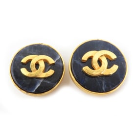 CHANEL Earrings Coco Mark Metal Stone Gold Navy Women's e60464a