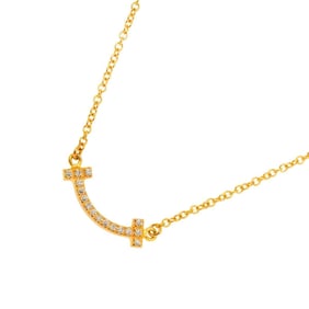 Tiffany & Co. T Smile Diamond Necklace 45cm Mini K18 PG Pink Gold 750