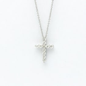 Tiffany Small Cross Necklace Platinum Diamond Men,Women Fashion Pendant Necklace (Silver)