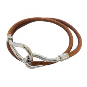 Hermes Bracelet Jumbo Hook Metal Leather Silver Brown Ladies