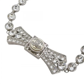 Chanel choker with Coco mark ribbon motif, metal, fake pearls, rhinestones, silver for women