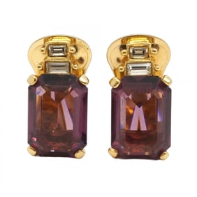 Christian Dior Earrings GP Plated Rhinestone Color Stone Gold Purple Women's