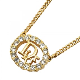 Christian Dior Necklace Oval GP Plated Rhinestone Gold Ladies