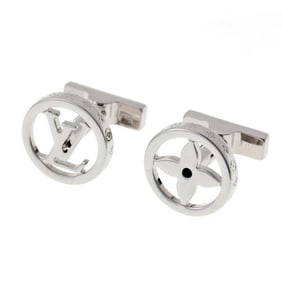 Louis Vuitton LOUIS VUITTON Cufflinks LV Catch Cuffs Initial Monogram Flower M80188 Metal Silver S-1