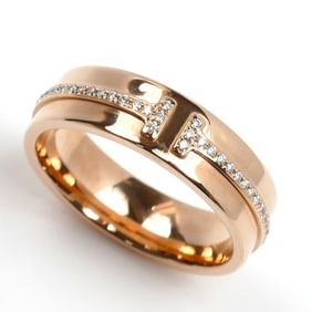 TIFFANY&Co. Tiffany 18KPG Pink Gold T TWO Narrow Diamond Wide Ring 60151035 Size 13 7.1g Women's