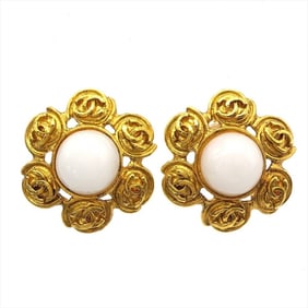 CHANEL Earrings Metal 94P Gold Coco Mark Fake Pearl Women's