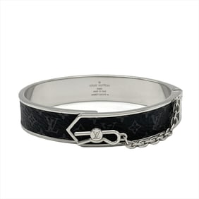 Louis Vuitton LOUIS VUITTON Bracelet Pin Lock M Bangle Cuff Metal Monogram Eclipse M68877 Silver DI0