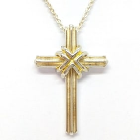 Tiffany & Co. Signature Cross Necklace SV925 K18YG Silver Gold Combination Elsa Peretti ITXGXHE1L6B4