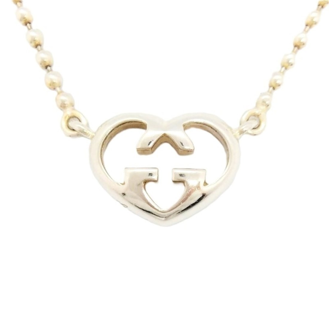 GUCCI Love Brit Interlocking G Necklace SV925 Silver Heart (1 of 9)