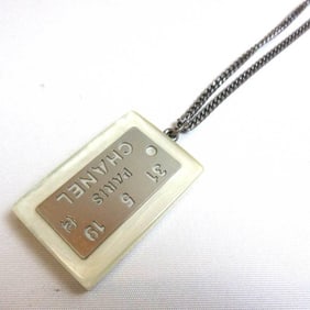 Chanel Plate Necklace Silver Color x White Pendant Ladies Metal CHANEL