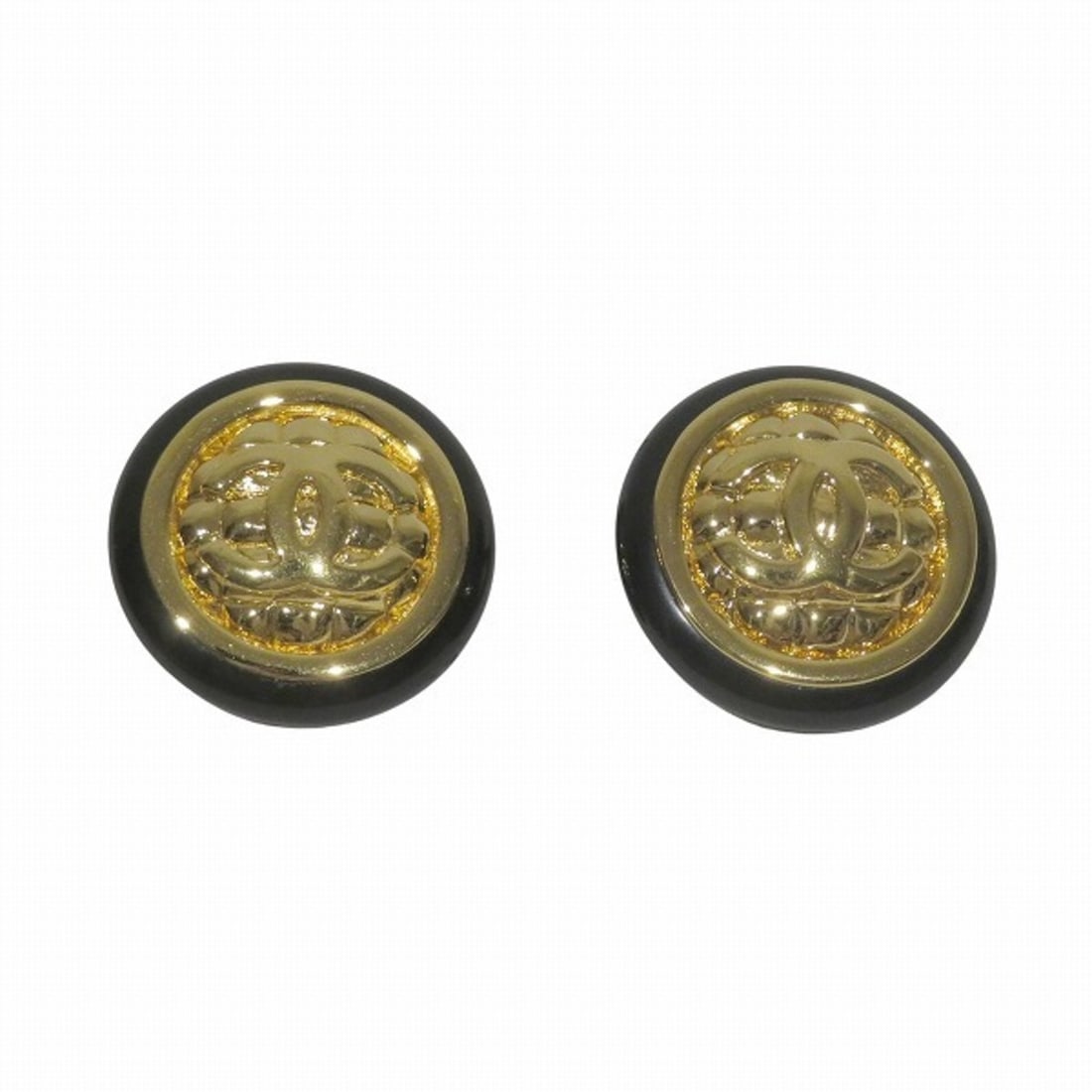 CHANEL Coco Mark Earrings for Women: Category: Design Type: Clip earrings Color: Black, Gold Gender: Women Material: Gold plating, Plastic Category: General Brand: Chanel Section: Condition Ranking: Rank AB Used - Traces of usage, scratc