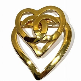 CHANEL Coco Mark Double Heart 95P Brooch for Women