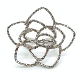 14K White Gold Diamond Flower Ring