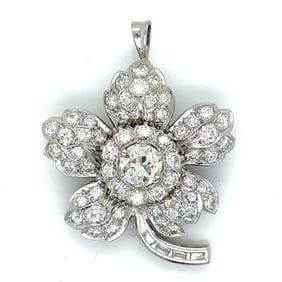 1960’s Platinum Deco Style Diamond Brooch/Pendant