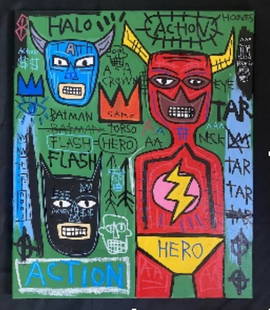 Jean-Michel Basquiat - FLASH: Measurement: ~24&#226;&#8364;&#157; X 20&#226;&#8364;&#157; (unframed / framed ~25.5&#226;&#8364;&#157; X 21.5&#226;&#8364;&#157;) Condition: Excellent. This is an original acrylic on canvas painting