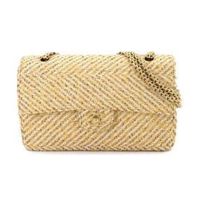 CHANEL Chain Shoulder Bag Tweed Beige Gold Matte Metal Fittings Coco Mark