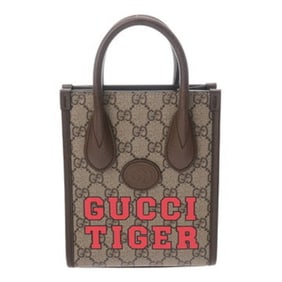 GUCCI Interlocking G Mini Tote TIGER Beige/Brown 671623 Women's GG Supreme Canvas Leather Bag