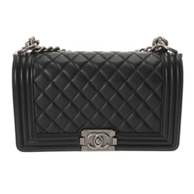 CHANEL Boy Chanel Handbag 25cm Black A67086 Women's Calfskin Shoulder Bag