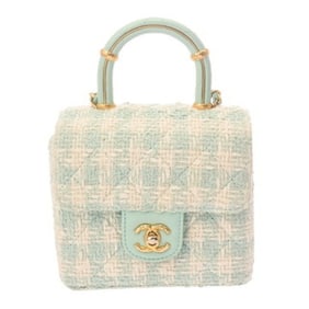 CHANEL Chanel Top Handle 2WAY Bag Green Women's Tweed Leather Shoulder