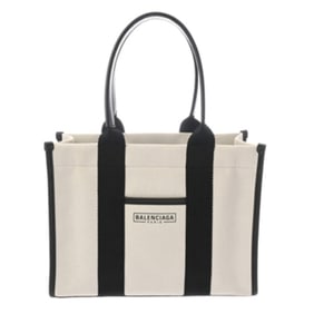 BALENCIAGA Hardware Small Tote 2WAY White/Black 671402 Women's Canvas/Leather Bag