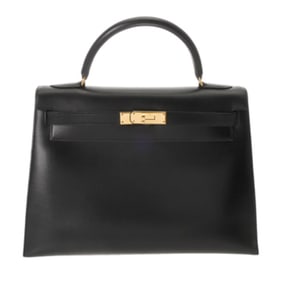 HERMES Kelly 32, Outside Stitching, 2WAY, Black, B Stamp (around 1998), Women's Box Calf Handbag