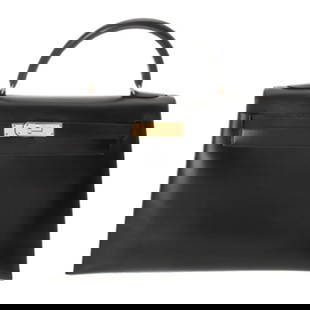 HERMES Kelly 32, Outside Stitching, 2WAY, Black, B Stamp (around 1998), Women's Box Calf Handbag: Category: SizeSize (HxWxD): 23cm x 32cm x 12cm / 9.05'' x 12.59'' x 4.72''Category: DesignType: HandbagColor: BlackGender: WomenMaterial: Box calf leather Hardware Color: GoldCategory: GeneralBrand: H