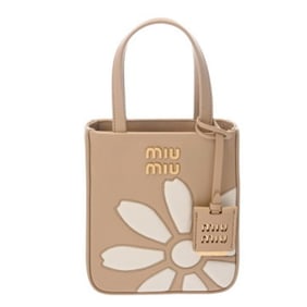 MIUMIU Miu Flower Motif 2WAY Beige Women's Calfskin Handbag