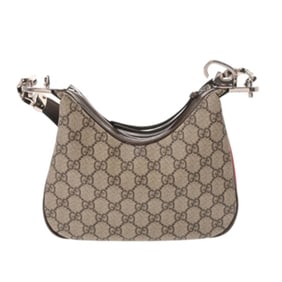 GUCCI GG Supreme Attache 2WAY Beige 696010 Women's Canvas Leather Shoulder Bag