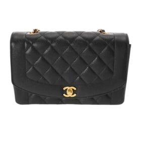 CHANEL Matelasse Diana 25cm Chain Shoulder Black A01165 Women's Caviar Skin Bag