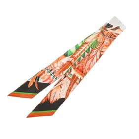HERMES Twilly DANSE PACIFIQUE Orange Women's 100% Silk Scarf Muffler Like New