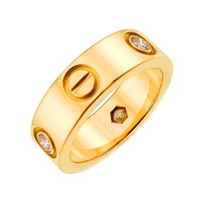 Cartier Love #47 Ring Half Diamond 3P K18 YG Yellow Gold 750 LOVE