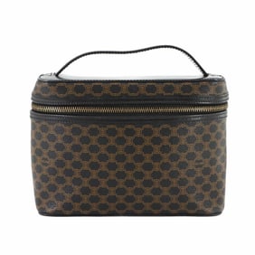 CELINE Macadam Vanity Handbag Leather Black Brown Gold Hardware Bag