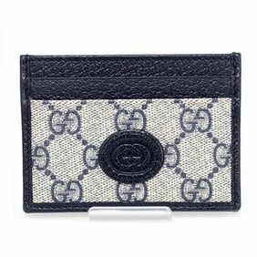 Gucci Interlocking G Card Case Business Holder GG Supreme Canvas 673002 Beige Navy Unused F-04714