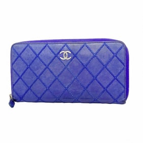 Chanel Long Wallet Wild Stitch Leather Blue Women's P725381