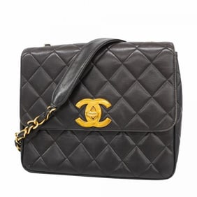 Chanel Shoulder Bag Matelasse Chain Lambskin Black Women's