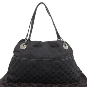 GUCCI GG canvas shoulder bag 121023 1669 x leather black